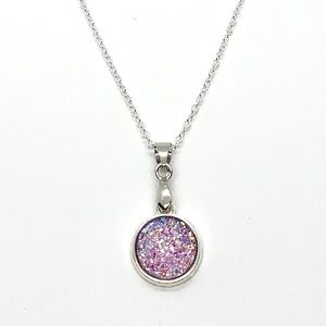 925 Light Pink Mineral Crystal Pendant Necklace